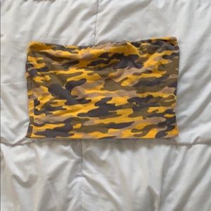 A yellow camo tube top
